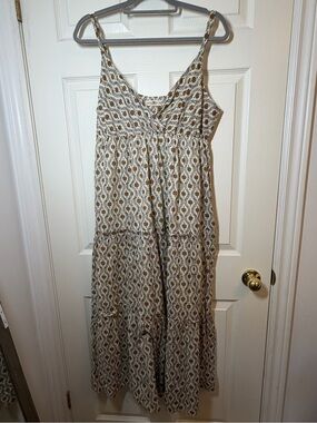 NATURAL LIFE Cream and Brown Printed Maxi Dress Size L/XL